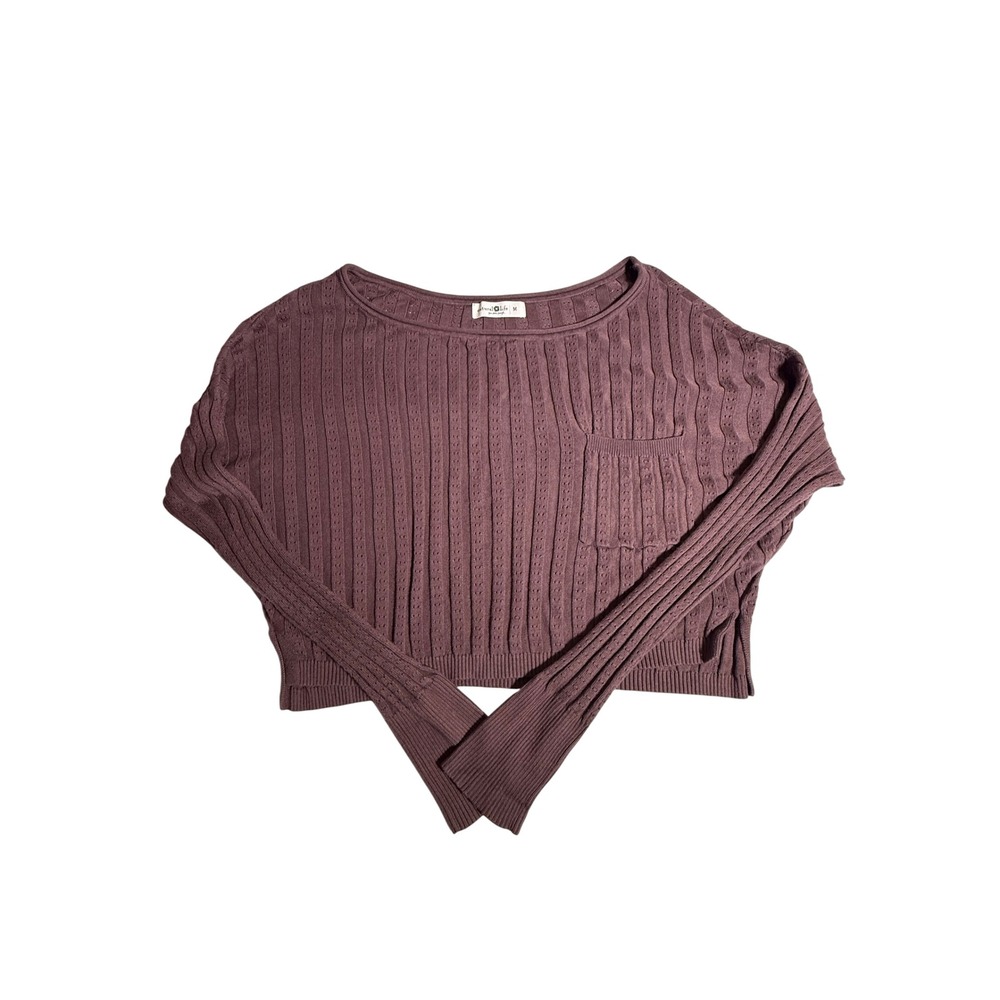 Natural Life Mauve Purple Pointelle Ribbed Dolman Sleeve Cropped Sweater Medium